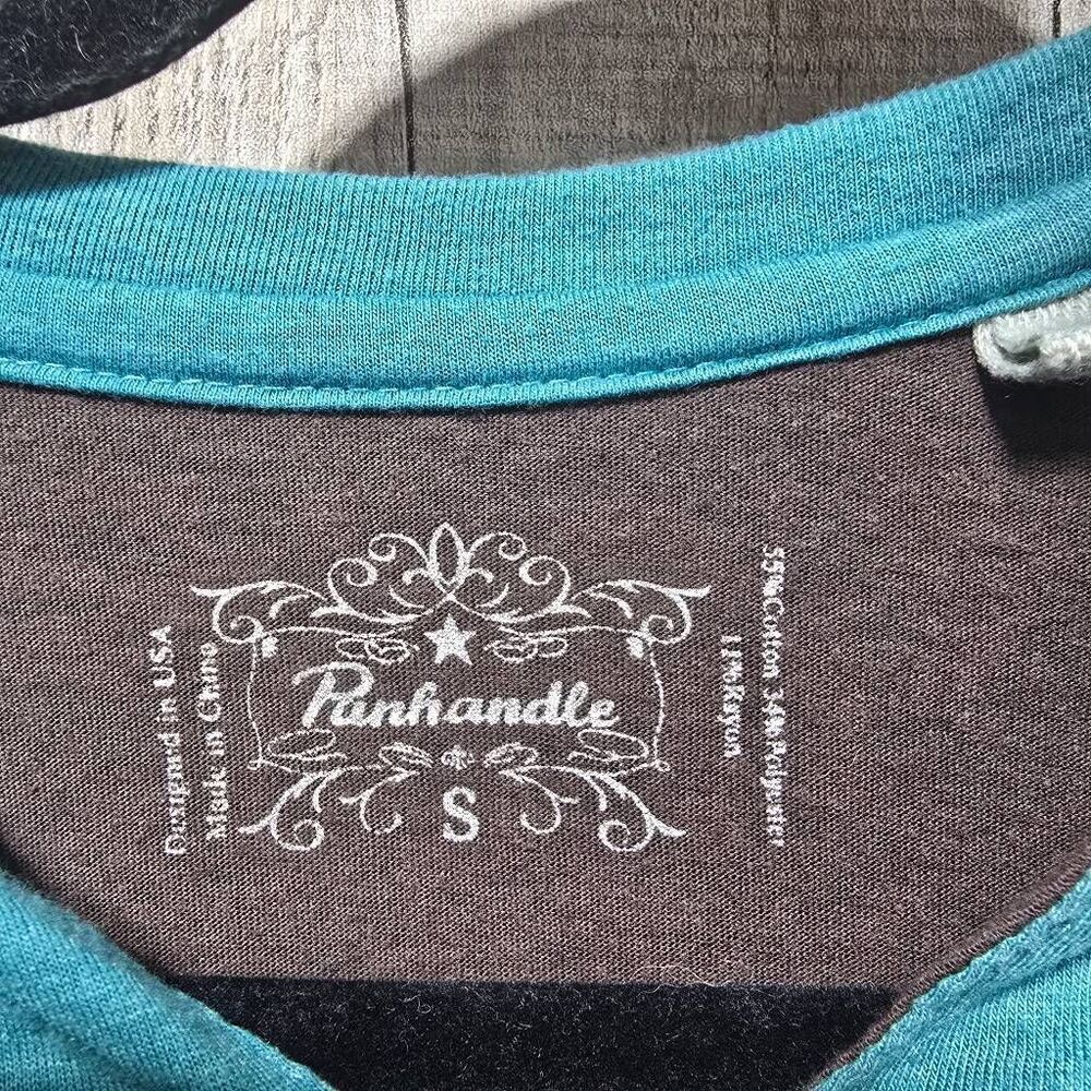 Panhandle Slim Brown Turquoise Arrow Embroidered Tee Small Western Cowgirl Rodeo - Picture 4 of 4